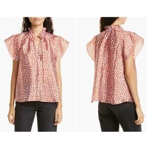 Samsoe Karookh Blouse Floral Shimmer Flutter Sleeve Feminine Romantic Womens S